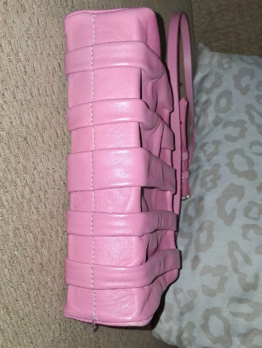 Schutz Pink Leather Pleated Crossbody Bag with Chain Accent
